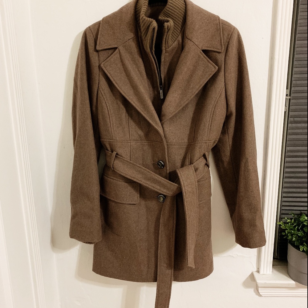CALVIN KLEIN Wool Blend Brown Pea Coat